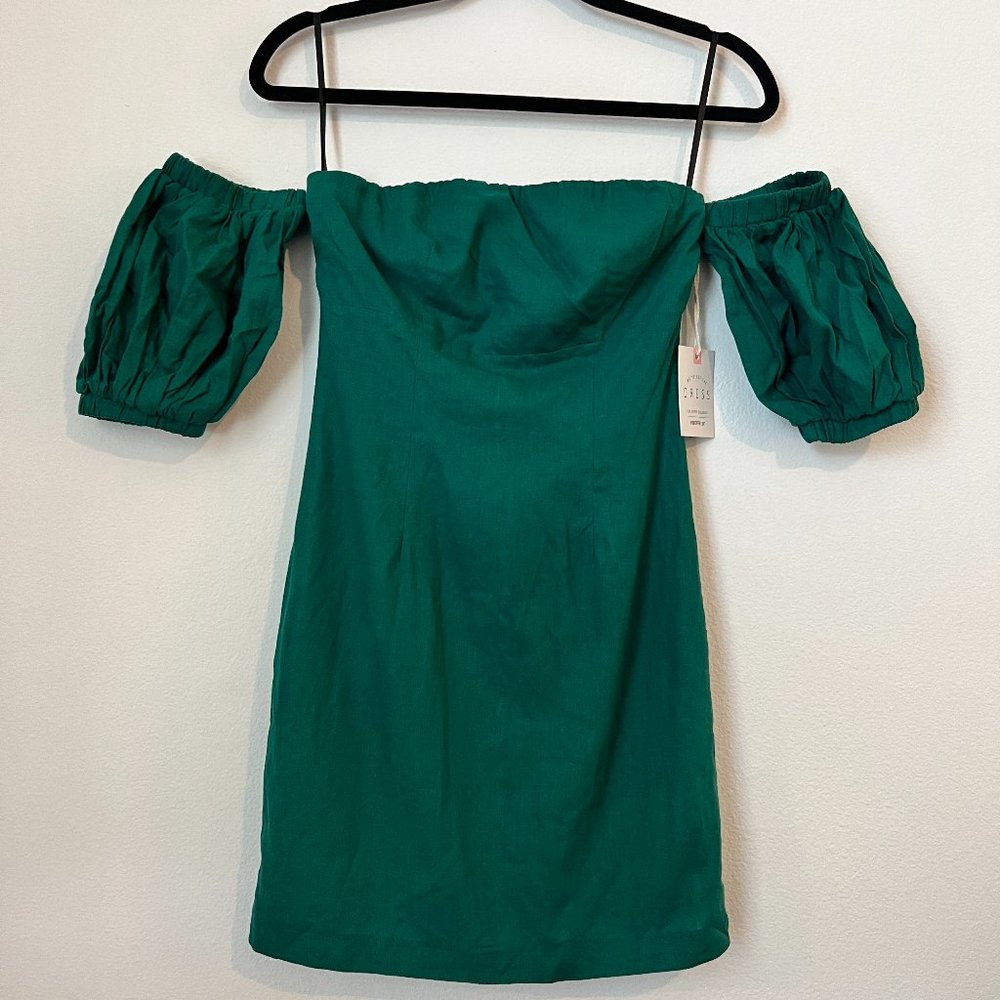 Forever 21 Teal Off-shoulder Puff Short Sleeve Dress